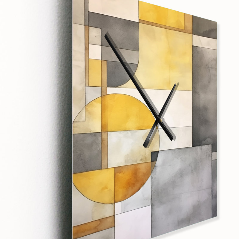 Horloge murale jaune et grise entrecroisée I - formes abstraites, Médium