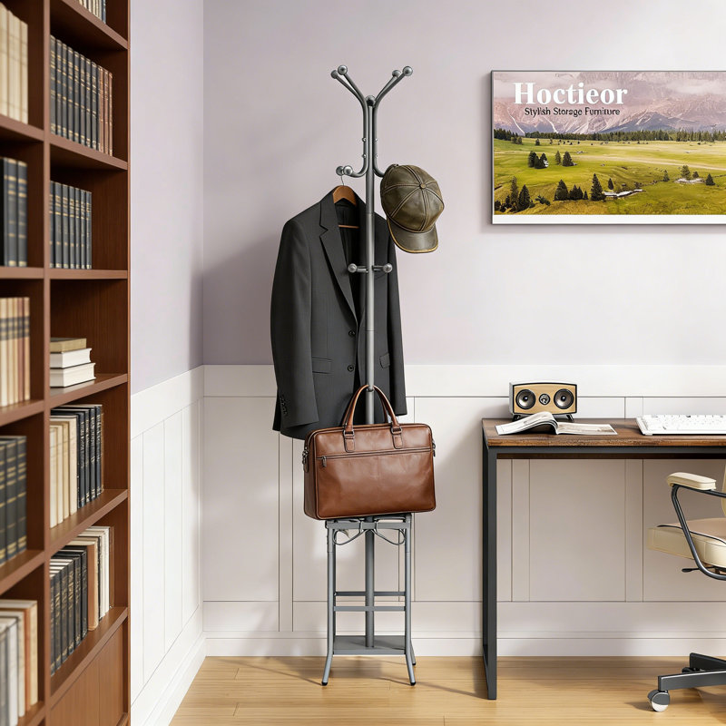 Freestanding Coat Rack With Umbrella Holder, 12-Hook Metal Coat Tree Stand For Entryway, Hallway, Home And Office, Durable Steel Construction With Removable Hooks