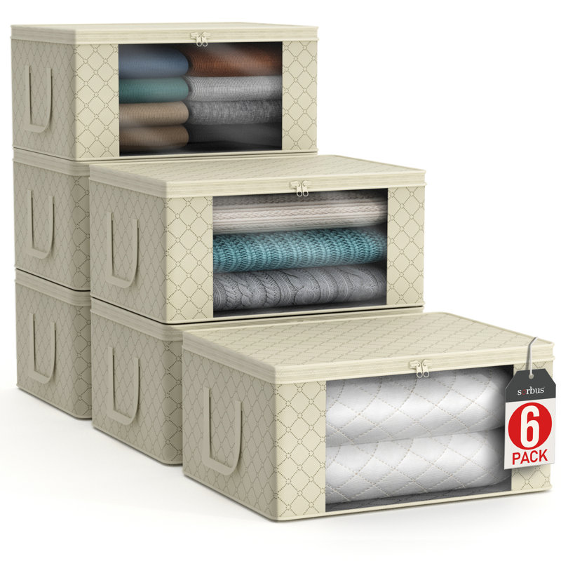Ensemble de 6 boîtes de rangement pour sac de rangement en tissu pliable, paquet de 2, Beige