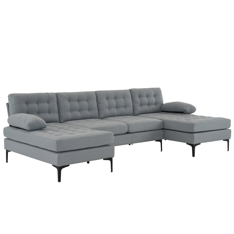 Hyle Upholstered U-Shaped Sectional Reversible, Light Gray 100% Linen