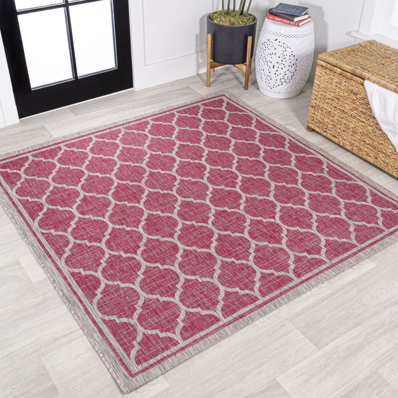 Tapis d'intérieur / extérieur gris treillis Trebol, Carré 5 pi 3 po