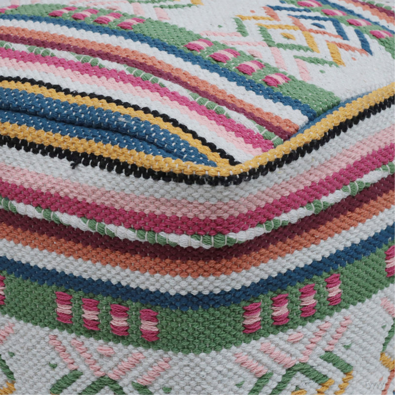 Pouf carré à imprimé péruvien fabriqué à la main Inca, blanc, rose, multicolore