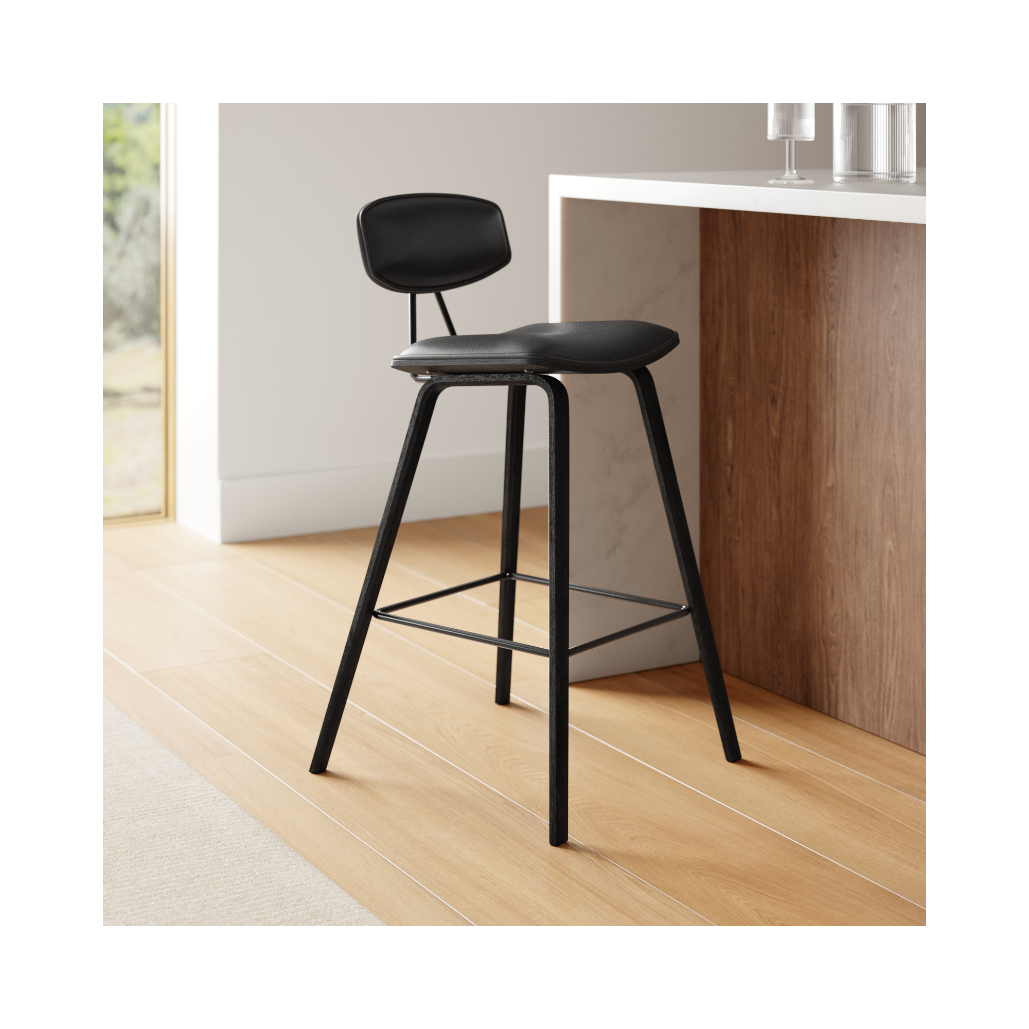Payton Vegan Leather Bar & Counter Stool, Counter Stool (26" Seat Height), Black