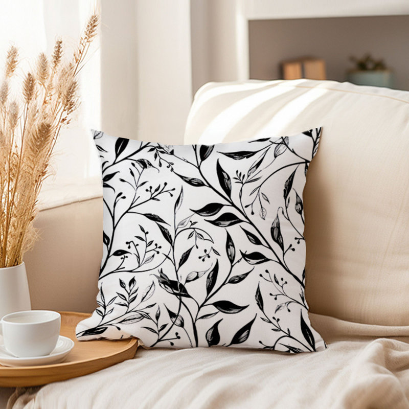Botanical Pattern Black & White VIII Leaves, 18"H x 18"W