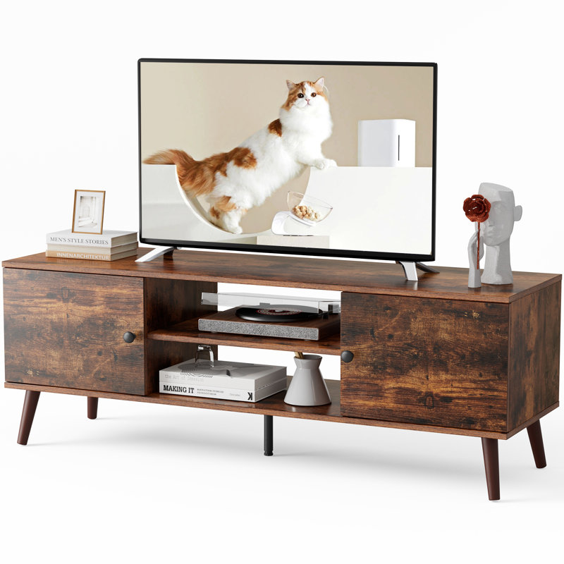 Josebe 65" TV Stand Media Console with Cabinets Adjustable Shelves, Brown