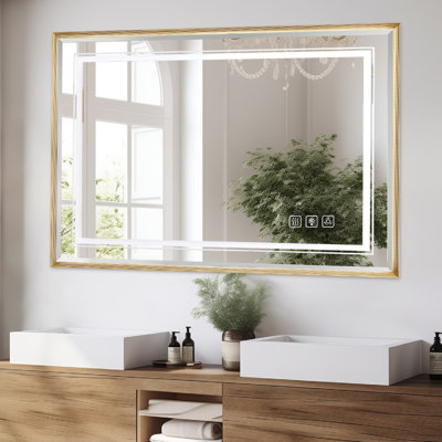 Miroir 40 po x 30 po à DEL biseauté pour la salle de bain, 3 000 à 6 000 K avec miroir rétroéclairé à l'avant et à l'arrière pour la salle de bain, 3 couleurs à intensité variable, anti-buée amélioré IP54, miroir mural à plaques suspendues.