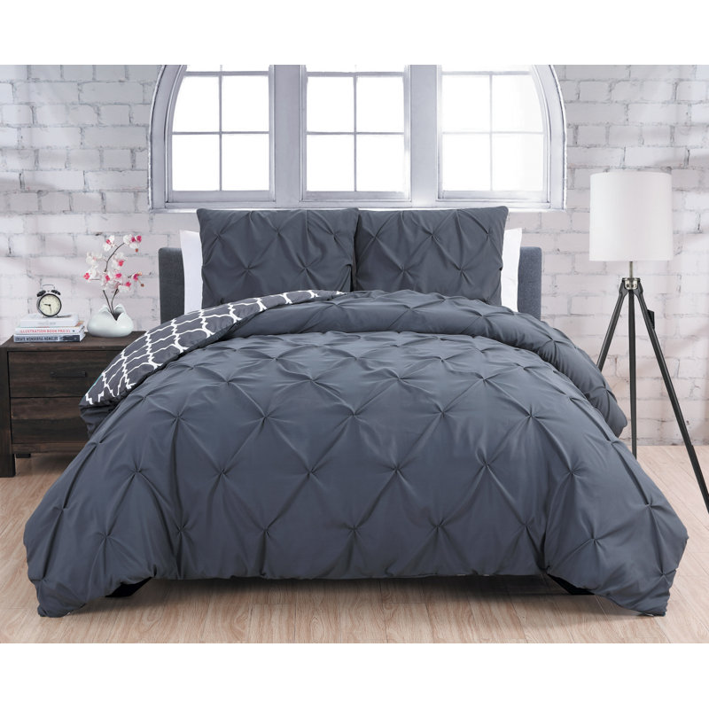  Ensemble de housse de couette réversible traditionnelle en microfibre de trois articles, Anthracite