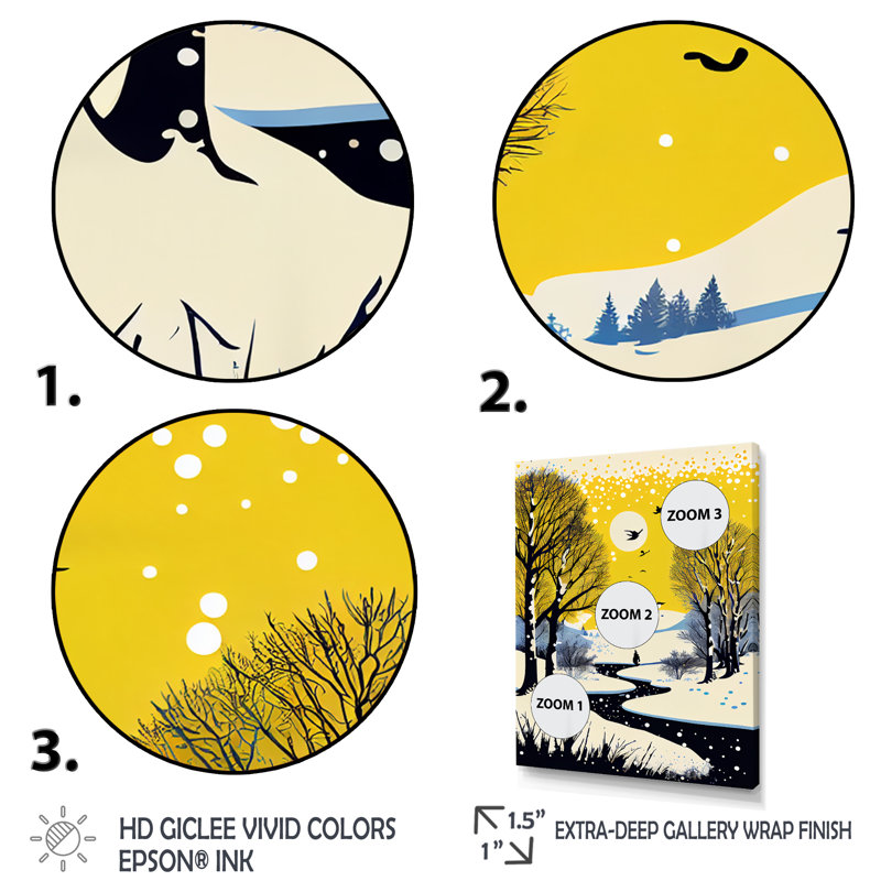 «Winter Trees with Snow Mountain River II», reproduction sur toile, H 32 po x l 16 po x P 1 po, Toile tendue