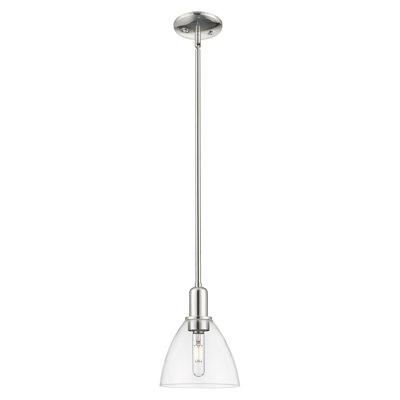 Arcadia - Bristol - Mini-luminaire suspendu 1 tige 8 po - Finition nickel poli - Abat-jour transparent