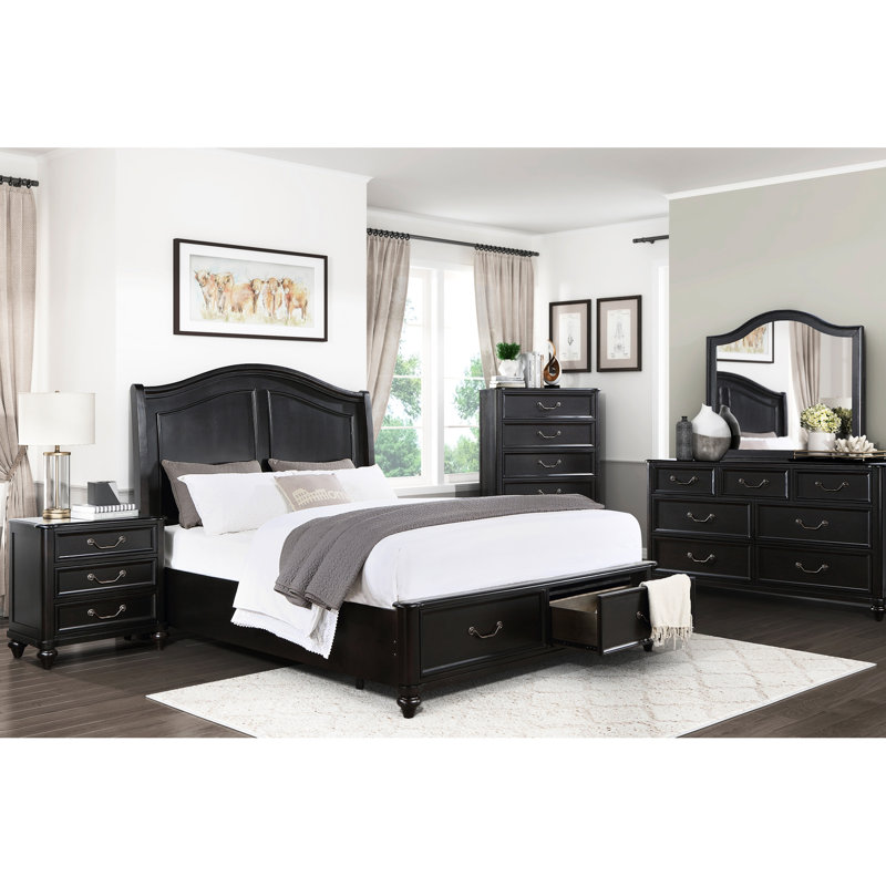 Charcoal Brown Queen Platform Bed With Bedroom Storage, Classic Look Drawer Storage