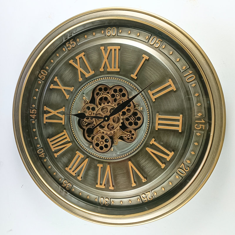 The Gear IR-LI_ 32" Round "CORK" BRASS-ANTIQUE Real Moving Gear Wall Clock