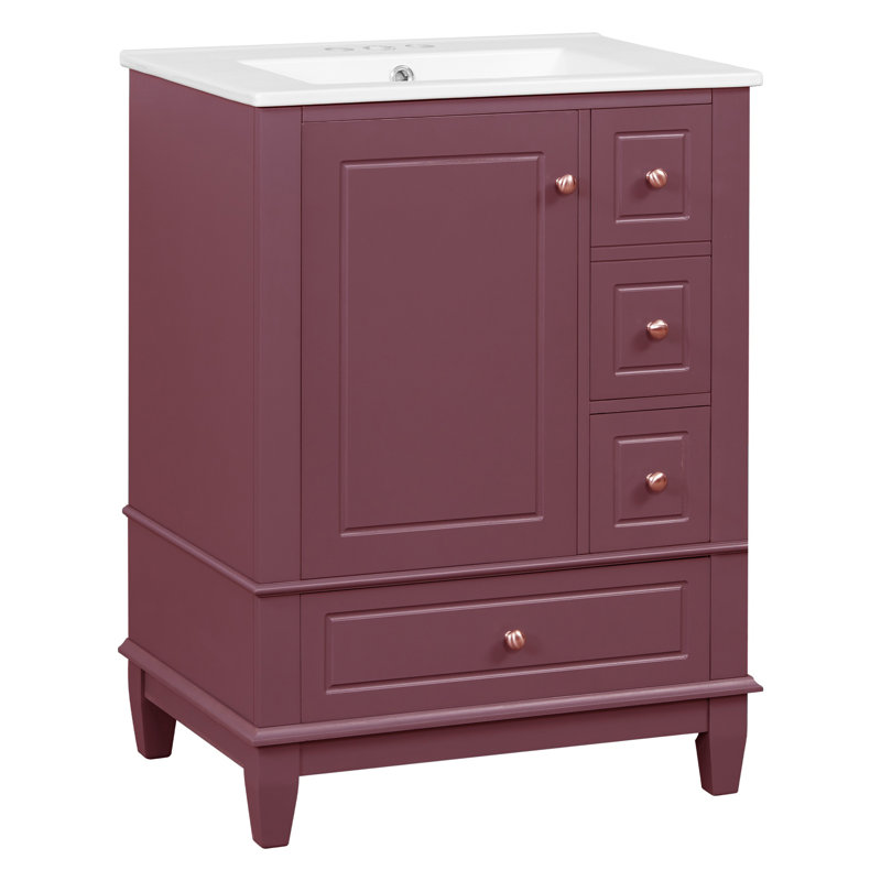 24" Bathroom Vanity With Ceramic Sink, Purple