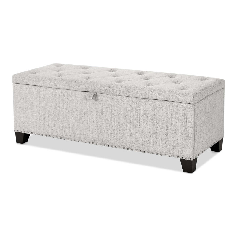 Banc de rangement en lin 48 po, Blanc, crème