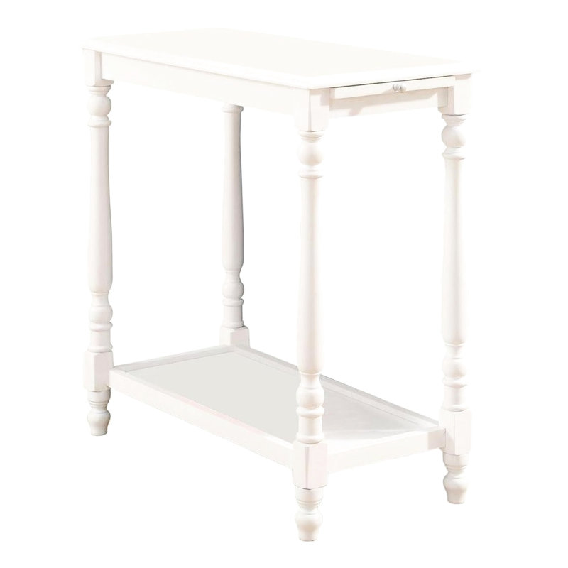 Transitional Rectangular Side Table In White With Solid Wood Construction Modern Open Shelf Nightstand And Turned Legs