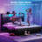 King size headboard and charging station, Platform bed frame with LED lights, Sturdy and stable, No noise, No box spring required, Easy to assemble, Black