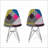 Patchwork Accent Chair Bohemian Style Fabric? Chair with Chromed Legs Geometric Pattern Chair, 18D x 21W x 32H, Set of 2