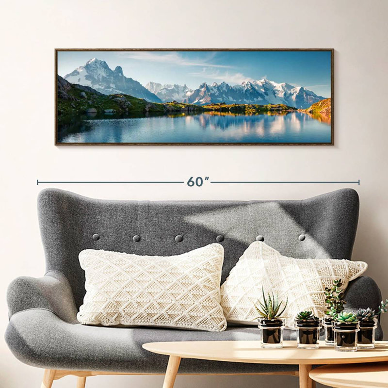 Lac Blanc et Mont Blanc, 46 po x 16 po, Cadre flottant noyer