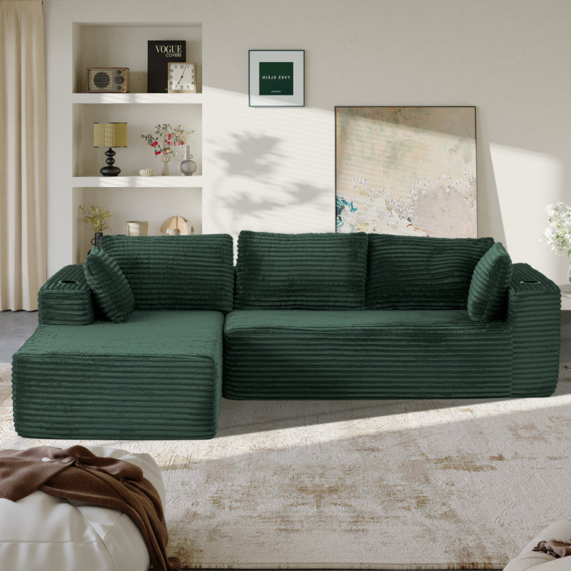 Canapé modulaire sans assemblage avec chaise longue Boneless, Vert