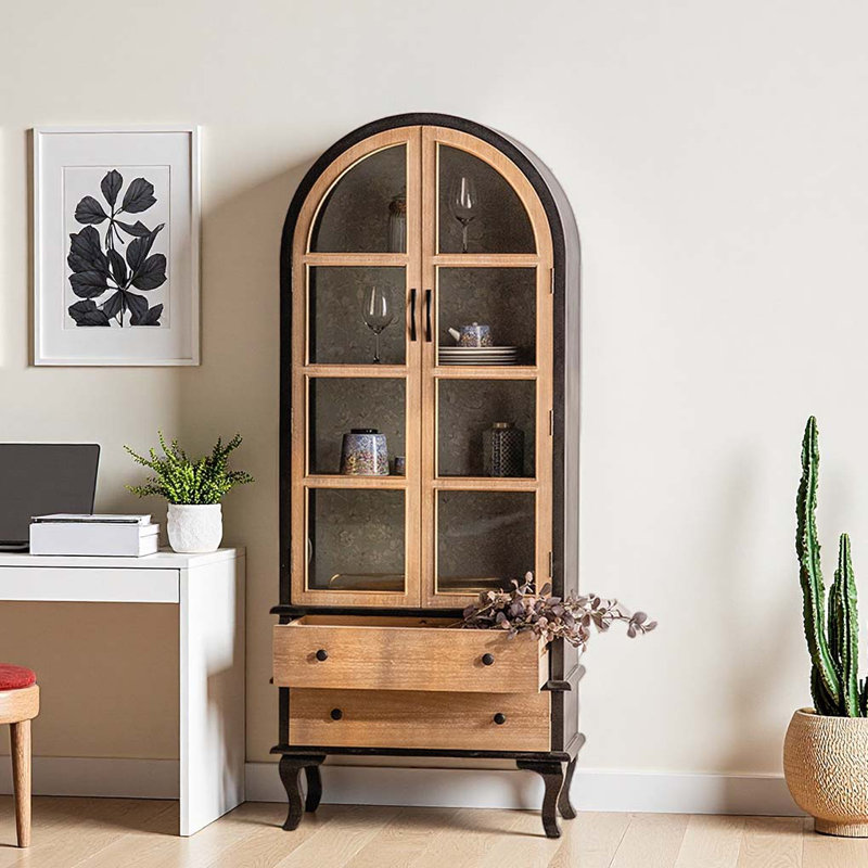 French Country Style Arched Bookcase, Burlywood/Black