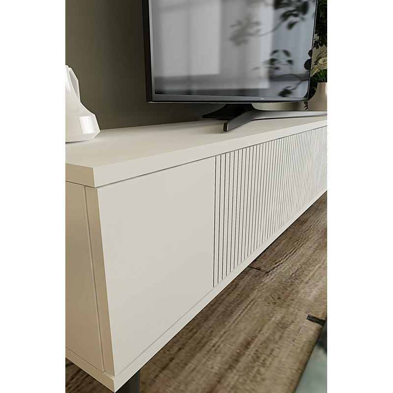 Meuble télé moderne blanc de 47,2 po x 15,8 po x 15,7 po | 100% panneau de particules enduit de mélamine, épaisseur: 0,7 pouce | Fixation murale, conception élégante, parfaite pour le salon et les espaces de divertissement, durable et élégante