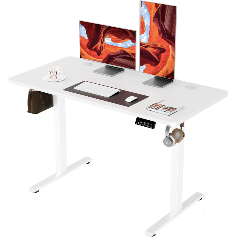 ERGOMAKER Electric Standing Desk，Height Adjustable Desk，47 x 23.6 Inches，with Splice Board，Child Lock & Memory Function,White
