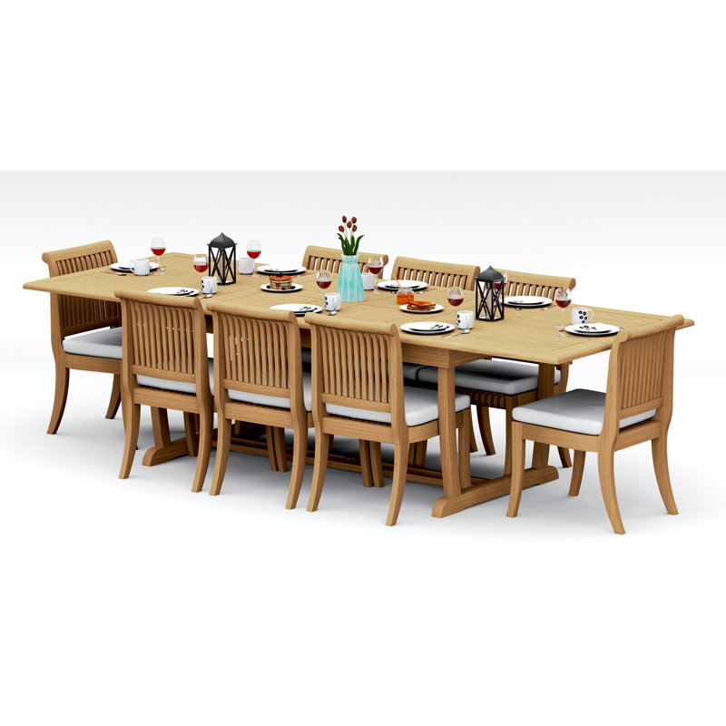 113 Pcs Grade-A Teak Wood Dining Set: 118" Double Extension Mas Rectangle Trestle Leg Table And 12 Giva Armless Chairs #11GV2500