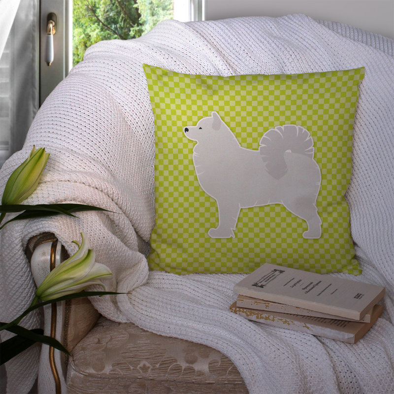 Samoyed Outdoor Throw Pillow, 14" H x 14" W x 3" D, Green