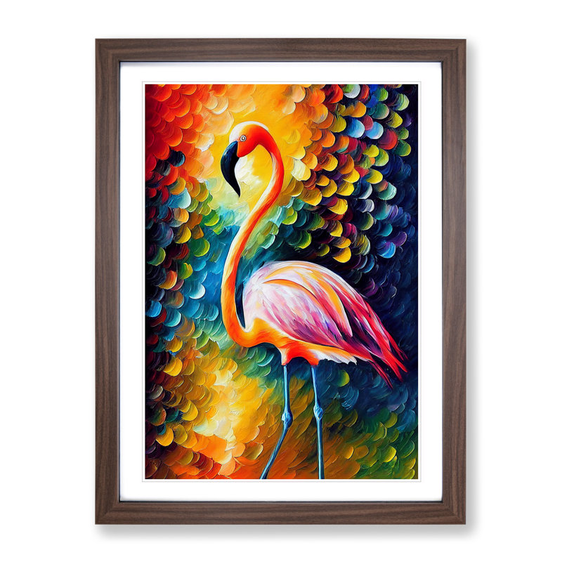Flamingo Portrait No.1 - Framed Print, 64cm H x 46cm W x 2cm D, Walnut