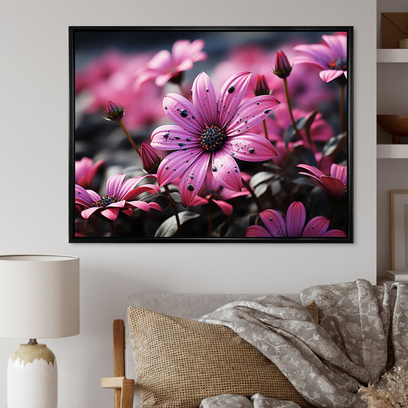 Fleurs vibrantes - noir, Cadre flottant noir, H 12 po x l 20 po x P 1 po