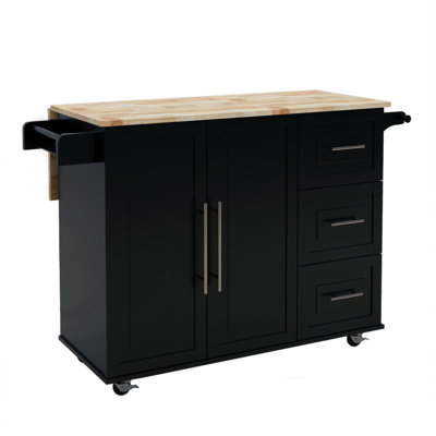 Kitchen Island With Spice Rack, Towel Rack And Extensible Solid Wood Table Top