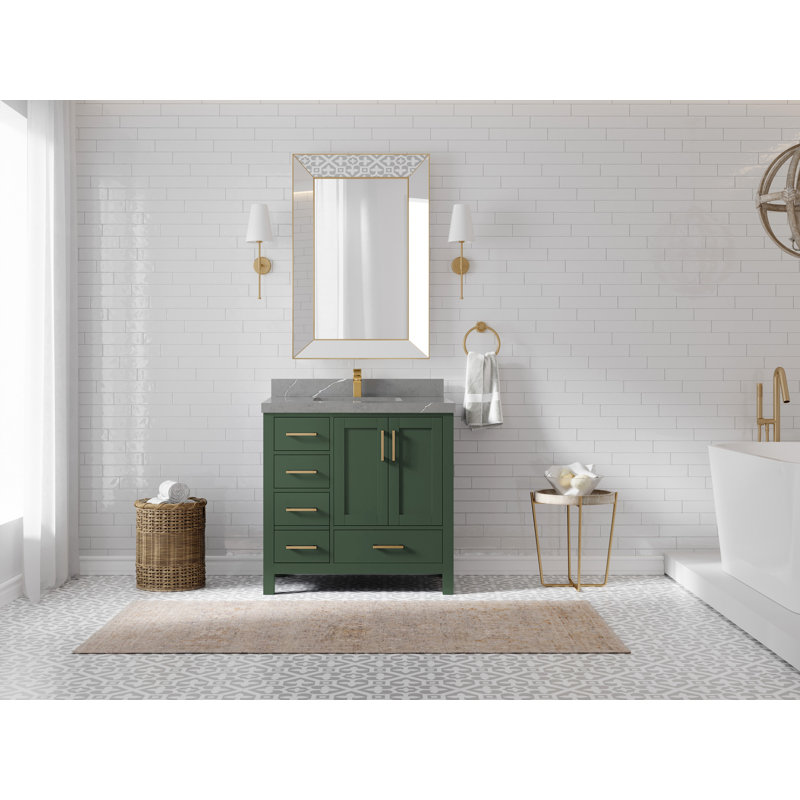 Ensemble de meuble-lavabo simple 36 po Malibu, Quartz gris Piatra