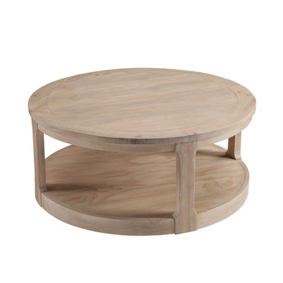 40Inch Large Curved 2 Tier Traditional Round Circle Wooden Center Coffee Table,Rounded Table With Wheels,Mid Century Rustic Style Table For Living Room,Office,Apartment,OAK