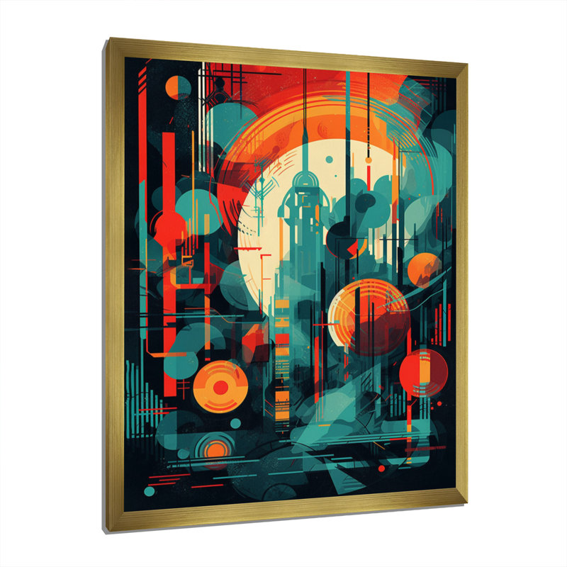 Vert et orange Mid Century Innovations III sur impression sur toile, Encadrement doré, H 32 po x l 24 po x P 1 po
