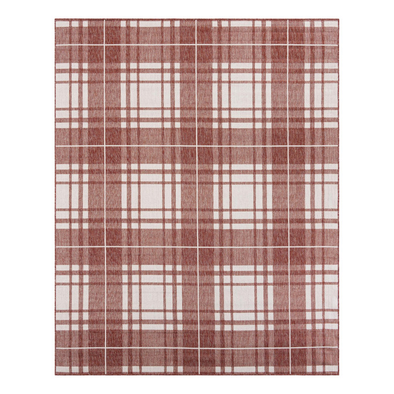 Tereon Plaid Machine Made Power Loom Polypropylene Plastic Indoor/Outdoor Area Rug in Red/White, Rectangle 7'10" x 10'