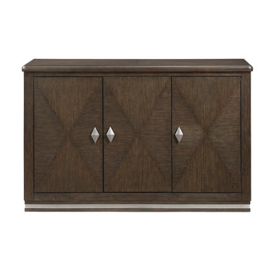 Modern Brown Functional Server with 3 Cabinets & Adjustable Shelf - Durable Metallic Base Wooden Dining Furniture
