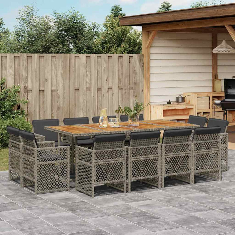 Patio Dining Set Table,, 13 Pieces: Table, 12 Chairs, 73cm H x 220cm W x 106cm D, Grey Cushion/Grey Frame