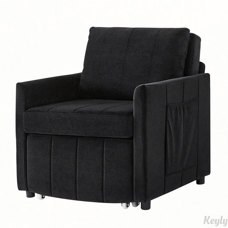 Chaise convertible pliante rembourrée avec dossier réglable à 5 positions, poches latérales et panier de rangement, Vert