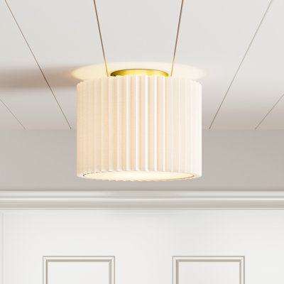 Plafonnier encastré en métal 1 lumière l 11 po avec abat-jour tambour en lin 
