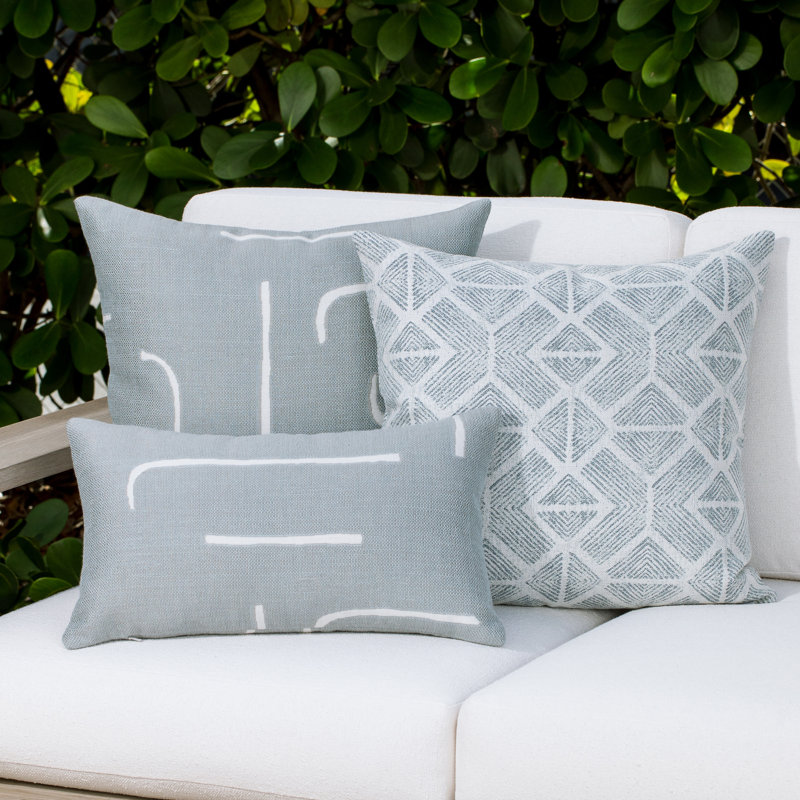 Instinct Square Indoor/Outdoor Pillow Cover & Insert, Denim, 2 Piece Set, Rectangular 12" H x 20" W
