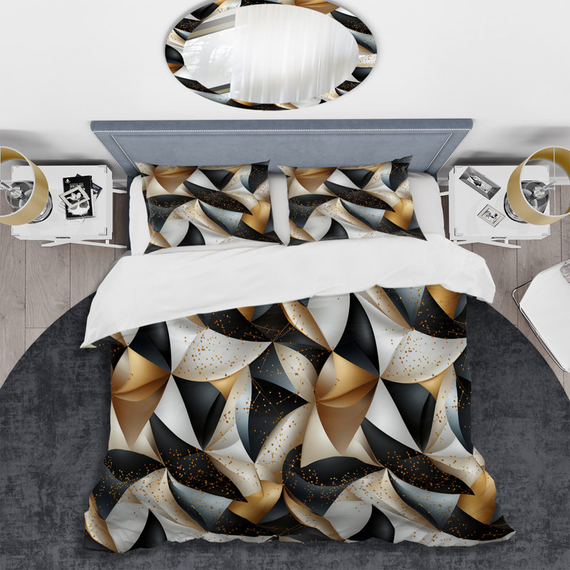 Ensemble de housse de couette noir et or Retro Perspectives, Housse de couette pour grand lit et 2 taies décor