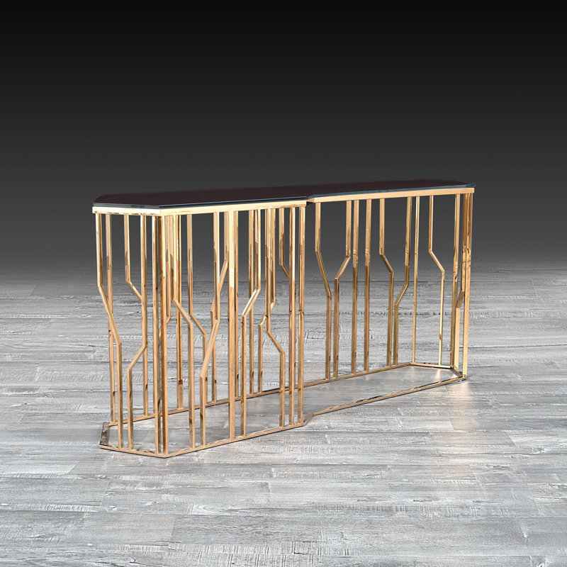 Glass Top Console Table, 31.5" H x 67" W x 17" D, Rose Gold