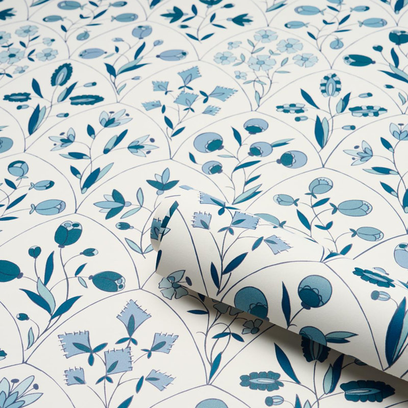 Frances Scallop Floral Wallpaper, Blue