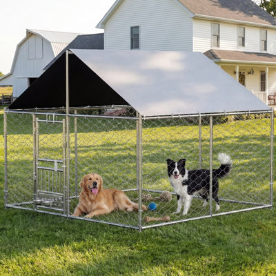 Grand chenil d'extérieur 7,5 x 7,5 pi, parc pour chien robuste avec auvent et porte verrouillable