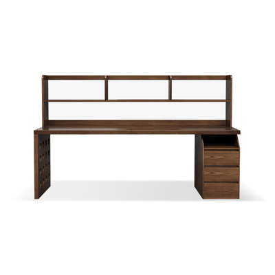 Nut-brown Rectangular Solid Wood with 3 drawers desk
