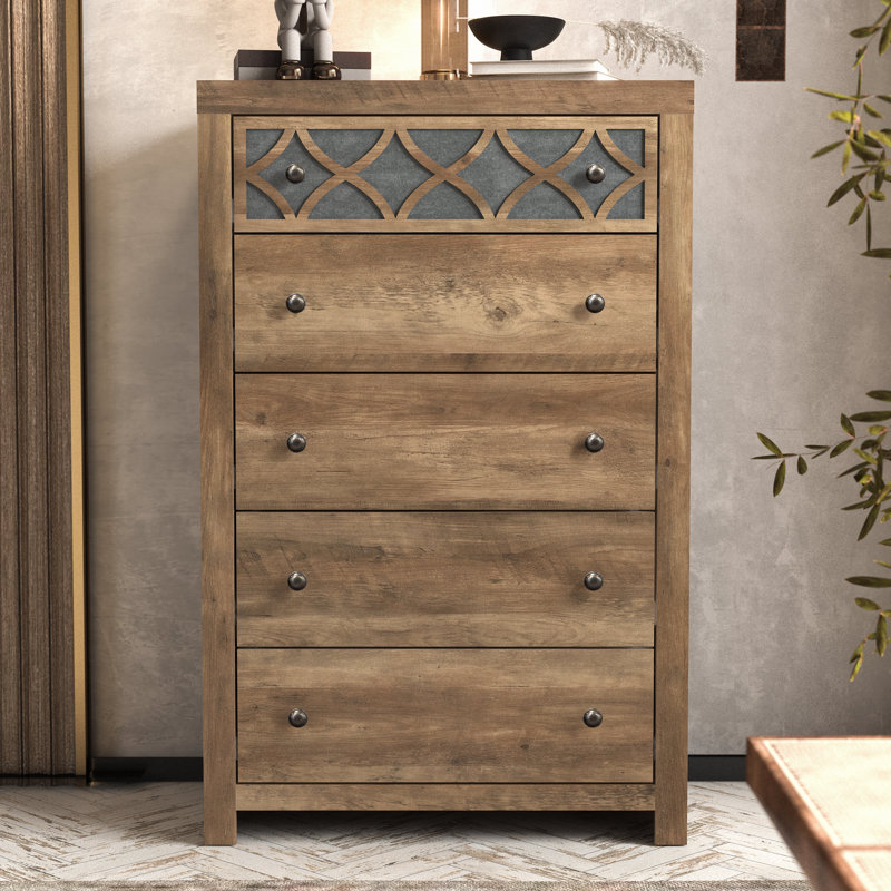 Julric 5 Drawer Dresser, Knotty Oak/Gray Stone