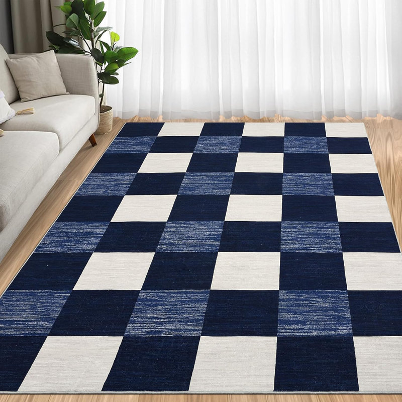 Runner Rugs Living Room Washable 2x6 Area Rugs Ultra-Thin Foldable Modern Print Decorative Plaid Rugs Bedroom Dining Room Brown Taupe & Cream