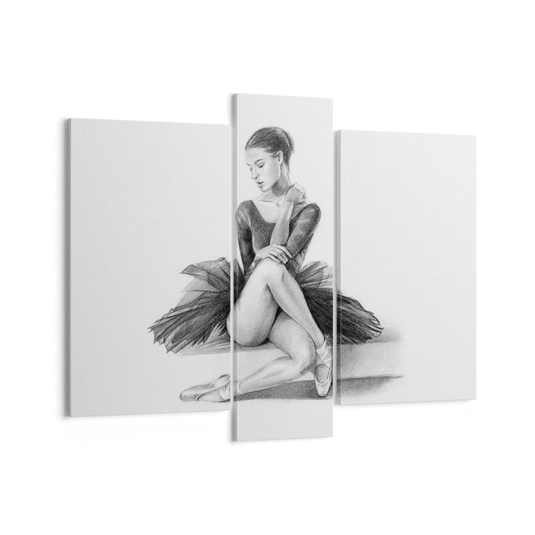 3-tlg. Leinwandbilder-Set Ballerina Drawing Pencil