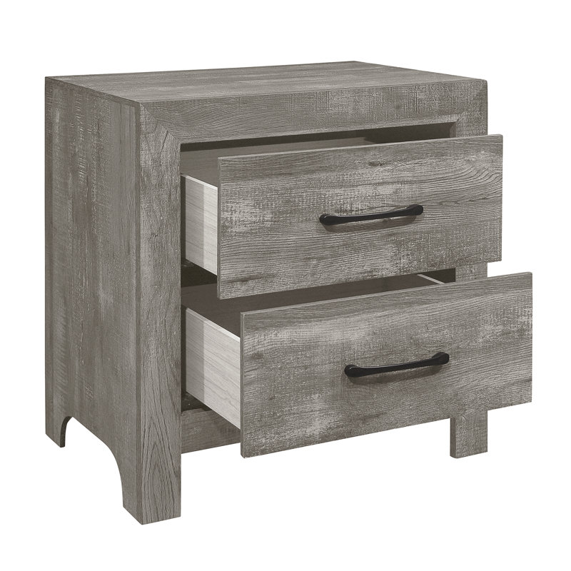 Table de chevet de style rustique avec finition grise 1 pièce et 2 tiroirs, Gris