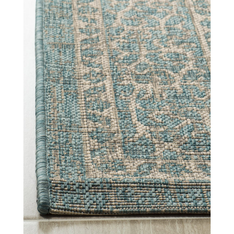 Auburn Light Grey/Aqua Indoor/Outdoor Rug, Rectangle 61 x 109 cm