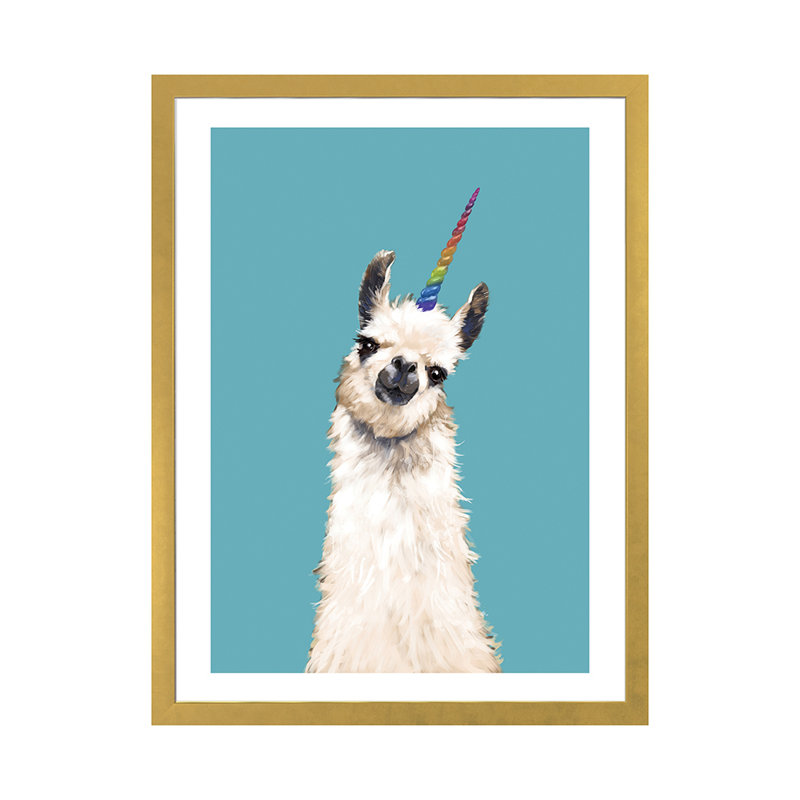 Art encadré licorne, H 32 po x l 24 po x P 1 po, Papier encadré doré